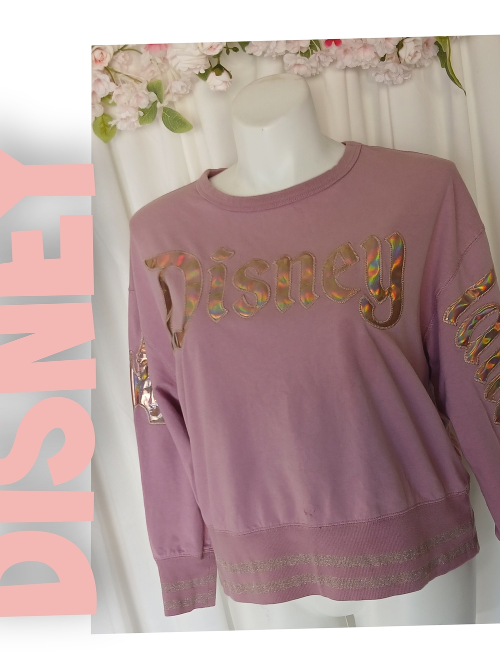 Disney Women's Mauve Holographic Logo Sweatshirt Size XL